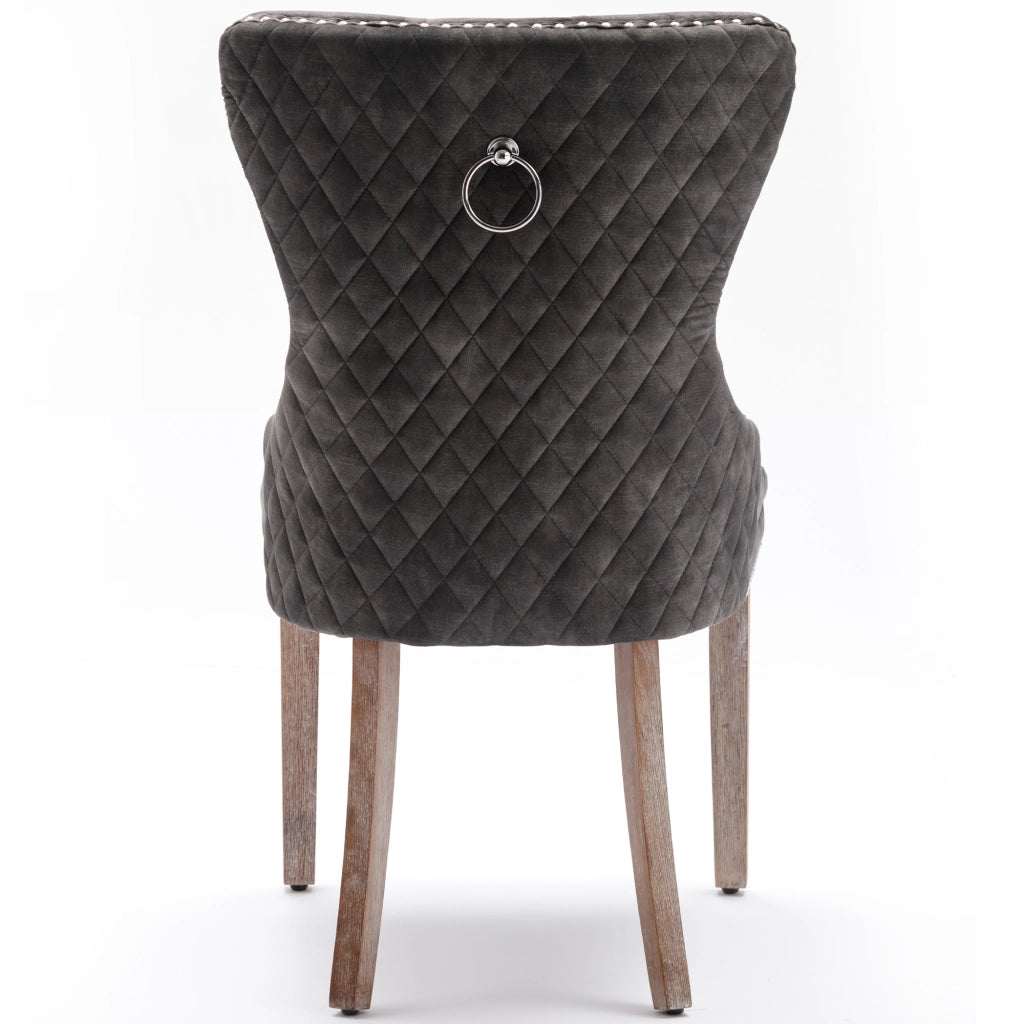 Sedia da Pranzo con Schienale in Velluto e Gambe in Legno Massello ¨C Xylo ¨C Grigio, Set 2 Pezzi