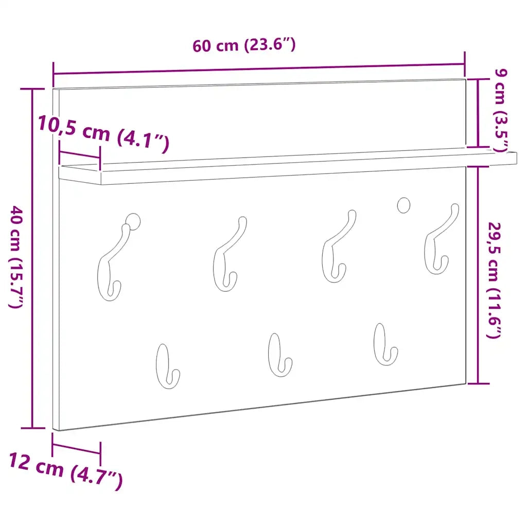 Appendiabiti a muro A parete Grigio cemento 60 x 40 x 12 cm 874430