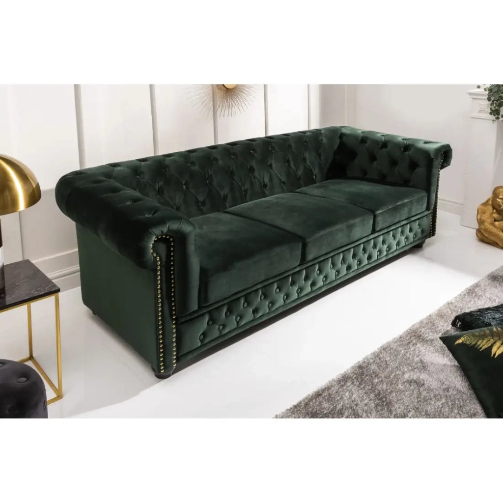 Divano dritto EDGAR – Verde smeraldo – 3 posti – Velluto stile barocco