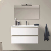 Mobile bagno sospeso 100 cm bianco opaco con lavabo e specchio tondo Master