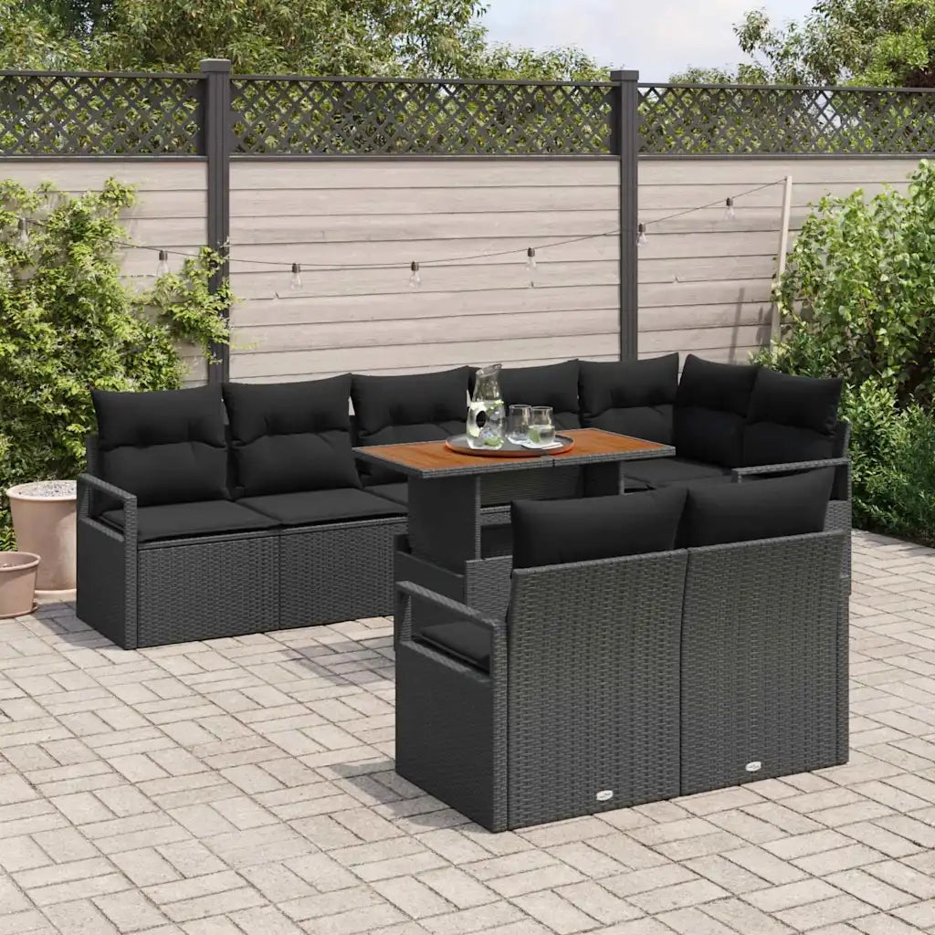 Set Divano da Giardino con archiviazione 9 pcs Nero Poly Rattan 3358466