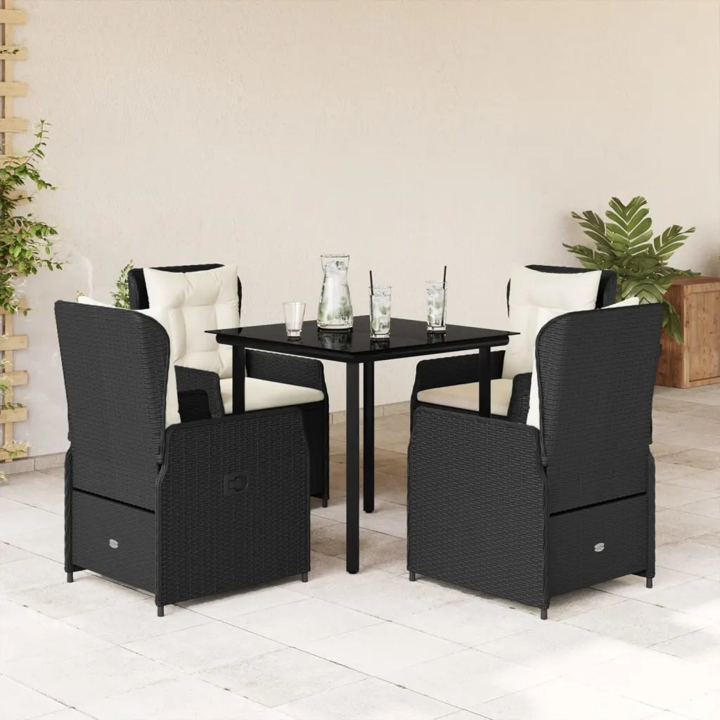 Set da Pranzo da Giardino 5 pz Nero con Cuscini in Polyrattan 3262834