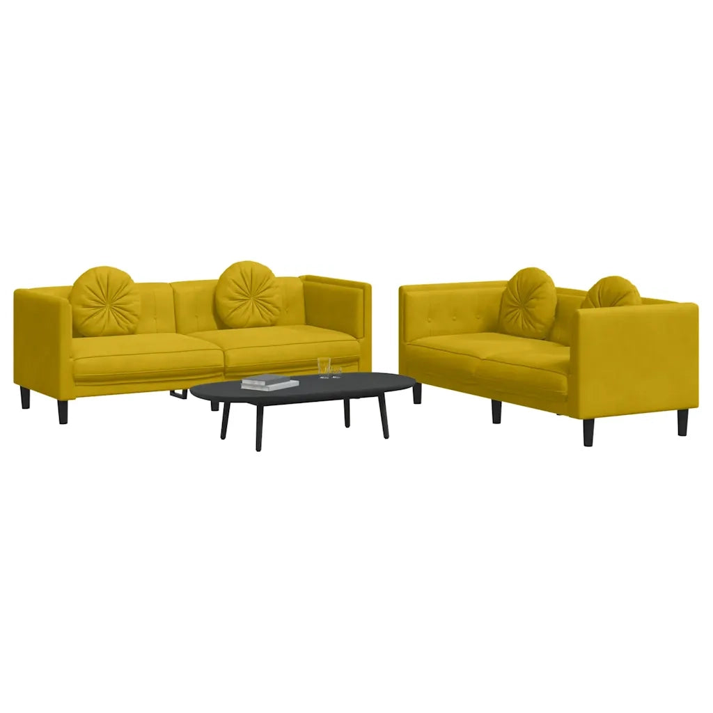 Set di Divani 2 pz con Cuscini Giallo in Velluto