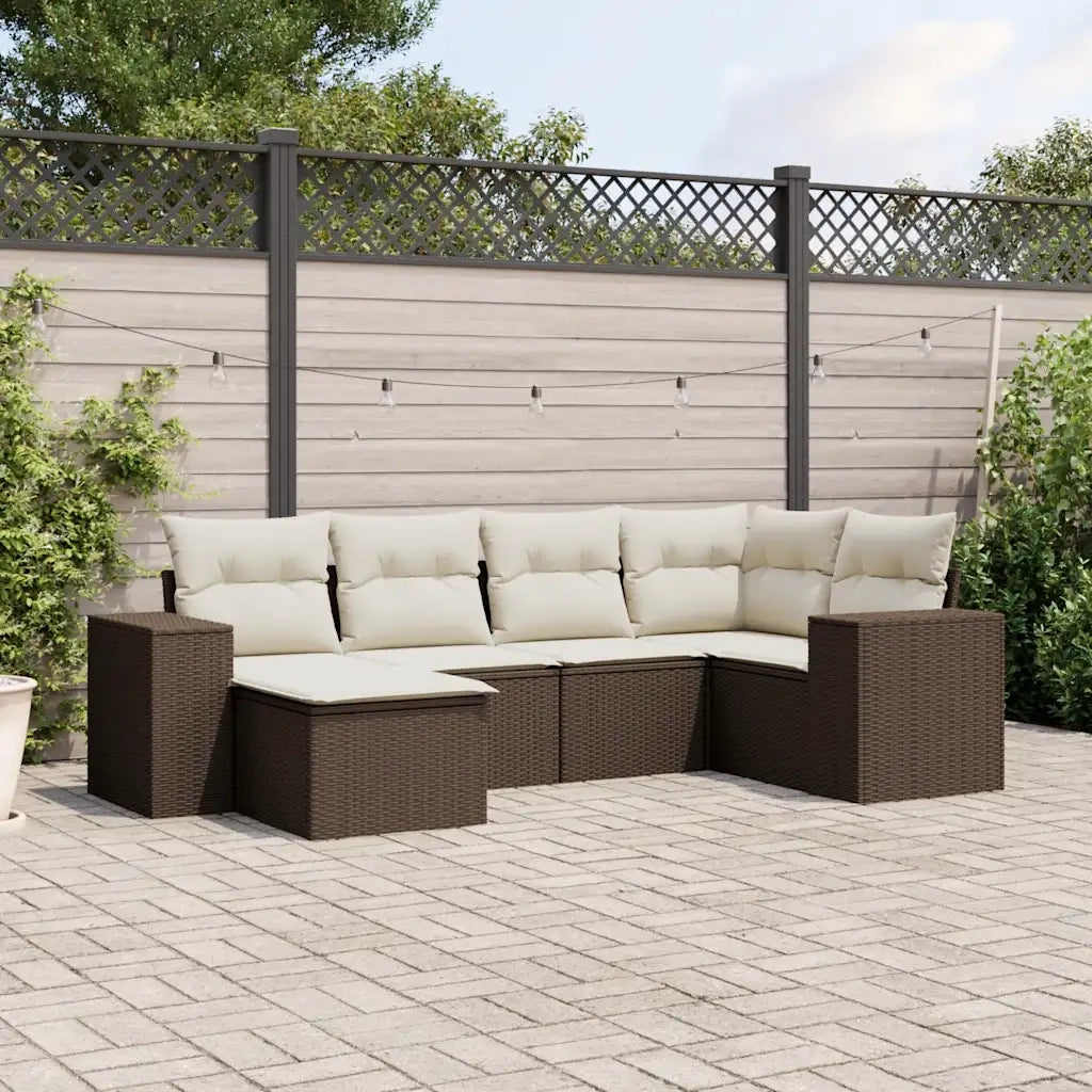 Set Divano da Giardino 6 pz con Cuscini Marrone in Polyrattan 3222862