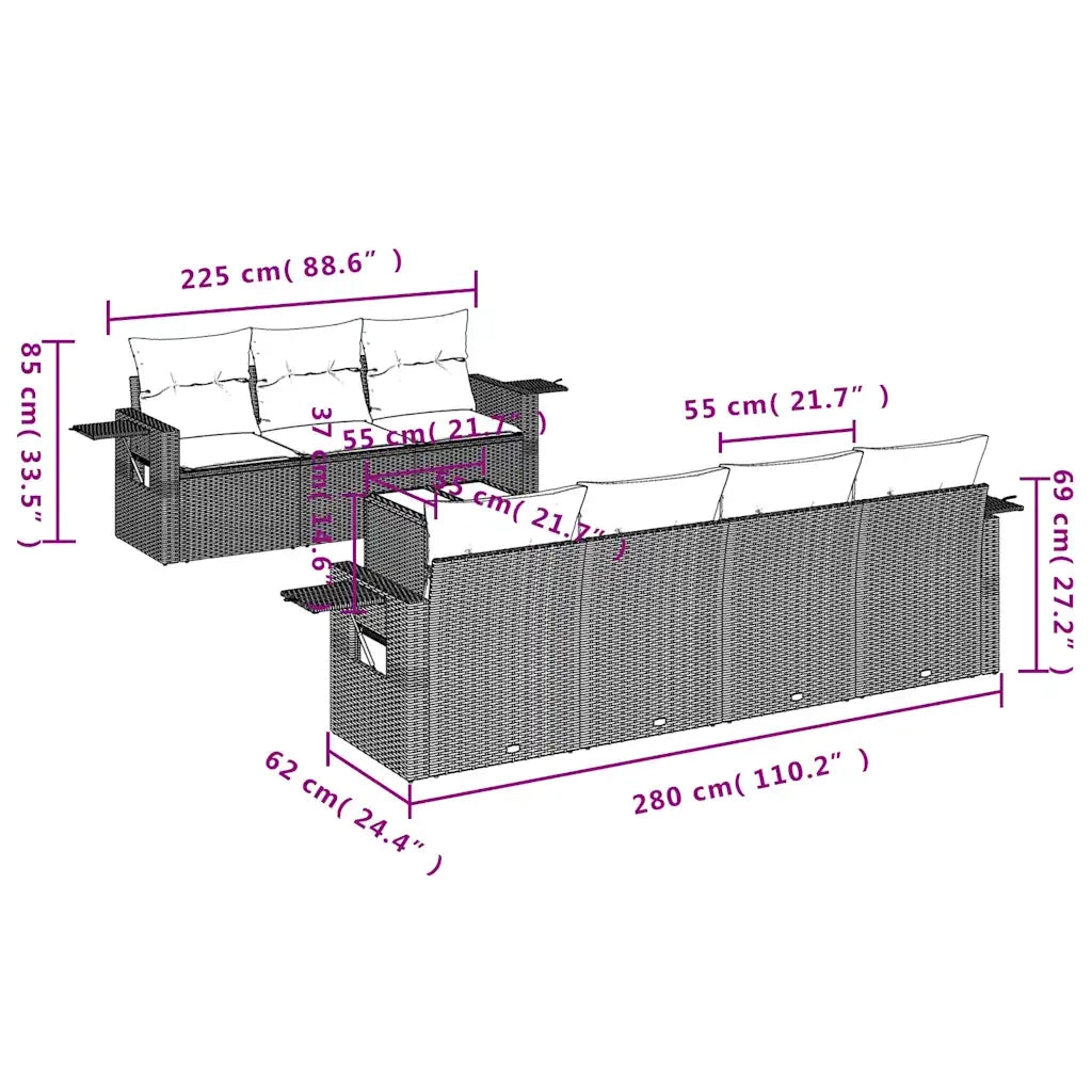 Set Divano da Giardino 8pz con Cuscini Grigio Chiaro Polyrattan 3219931