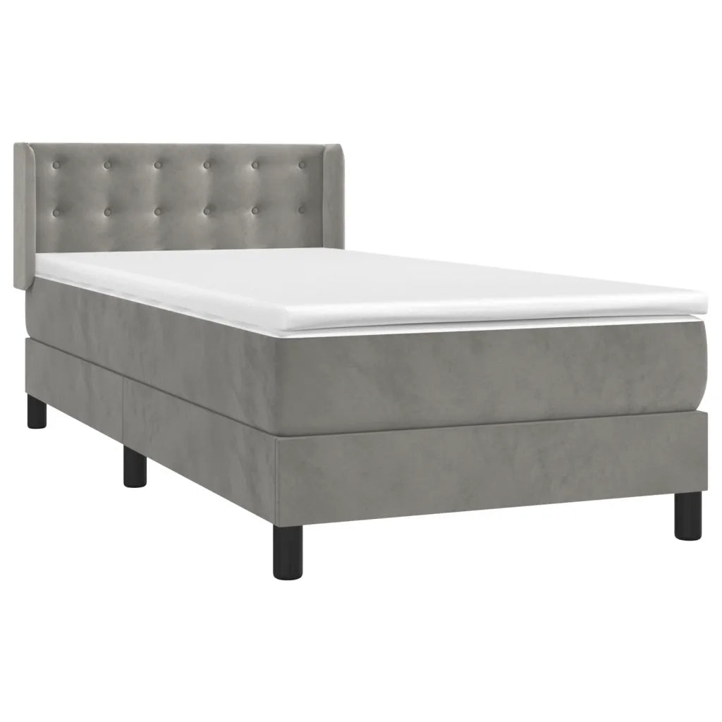 Giroletto a Molle con Materasso Grigio Chiaro 90x200 cm Velluto