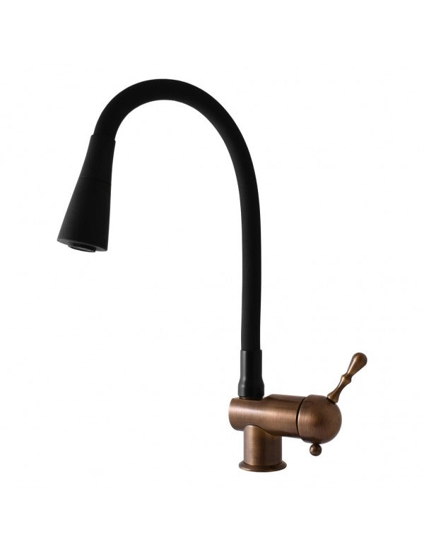 Miscelatore flessibile per lavello LABE in memory foam in ottone grezzo e nero