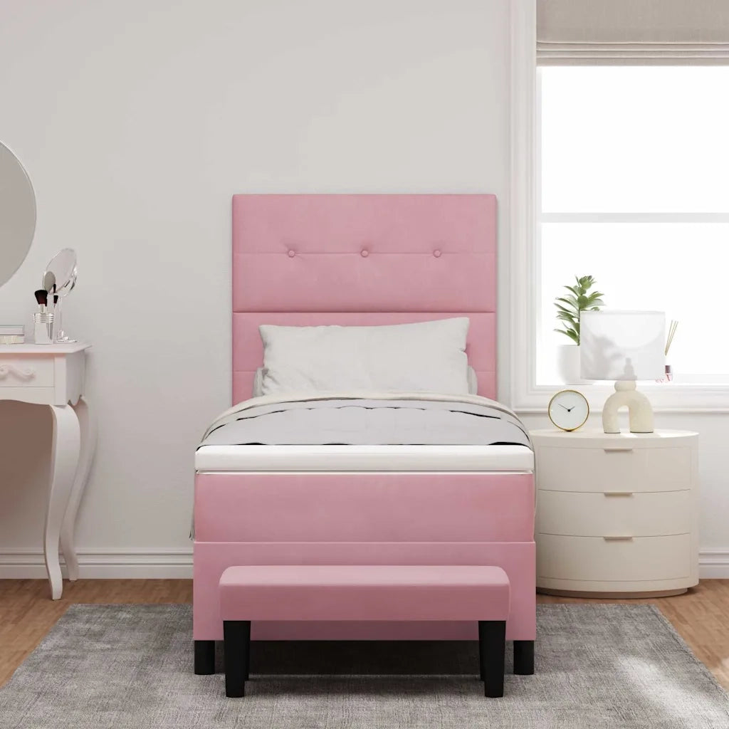 Letto a molle con materasso Rosa 80 x 200 cm Velluto