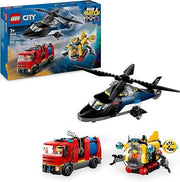 LEGO City 3in1 Elicottero, Autopompa e Sottomarino - Giocattolo Combinabile con Veicoli da Costruire e 3 Minifigure, Eta