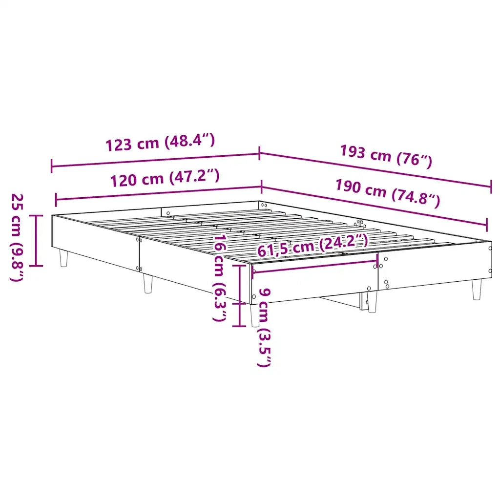 Letto matrimoniale | Letto per adulti | Giroletto senza Materasso Bianco 120x190cm in Legno Multistrato