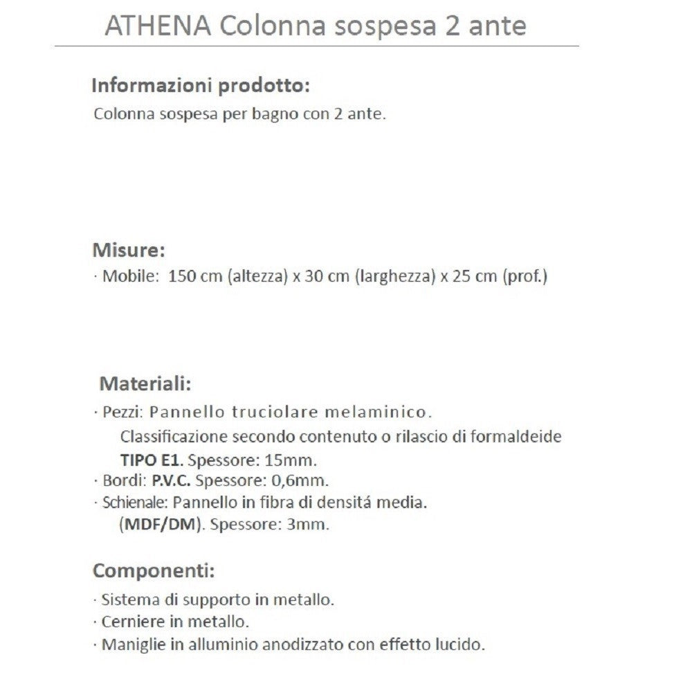 KIT MOBILE COLONNA BAGNO ARUBA 2 ANTE CM.30X25X150H FINITURA CEMENTO