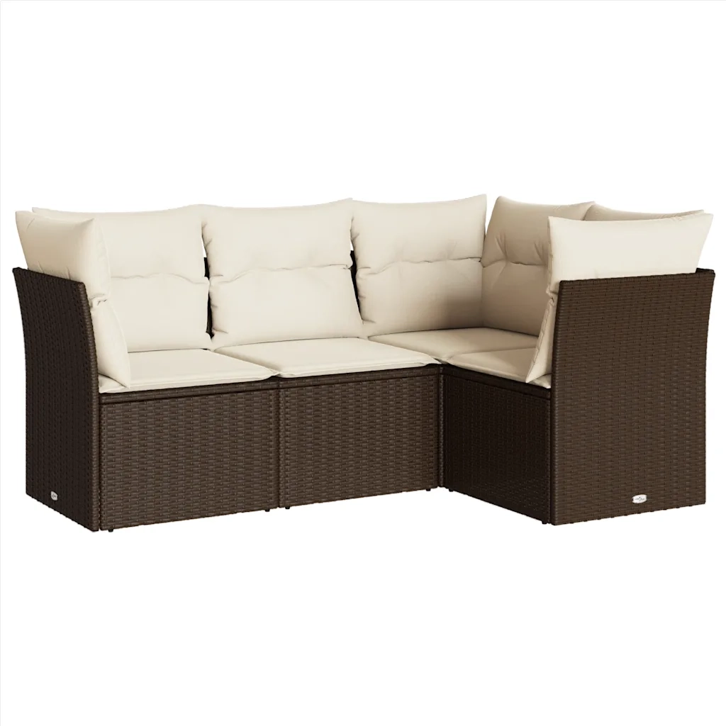 Set Divano da Giardino 4 pz con Cuscini Marrone in Polyrattan