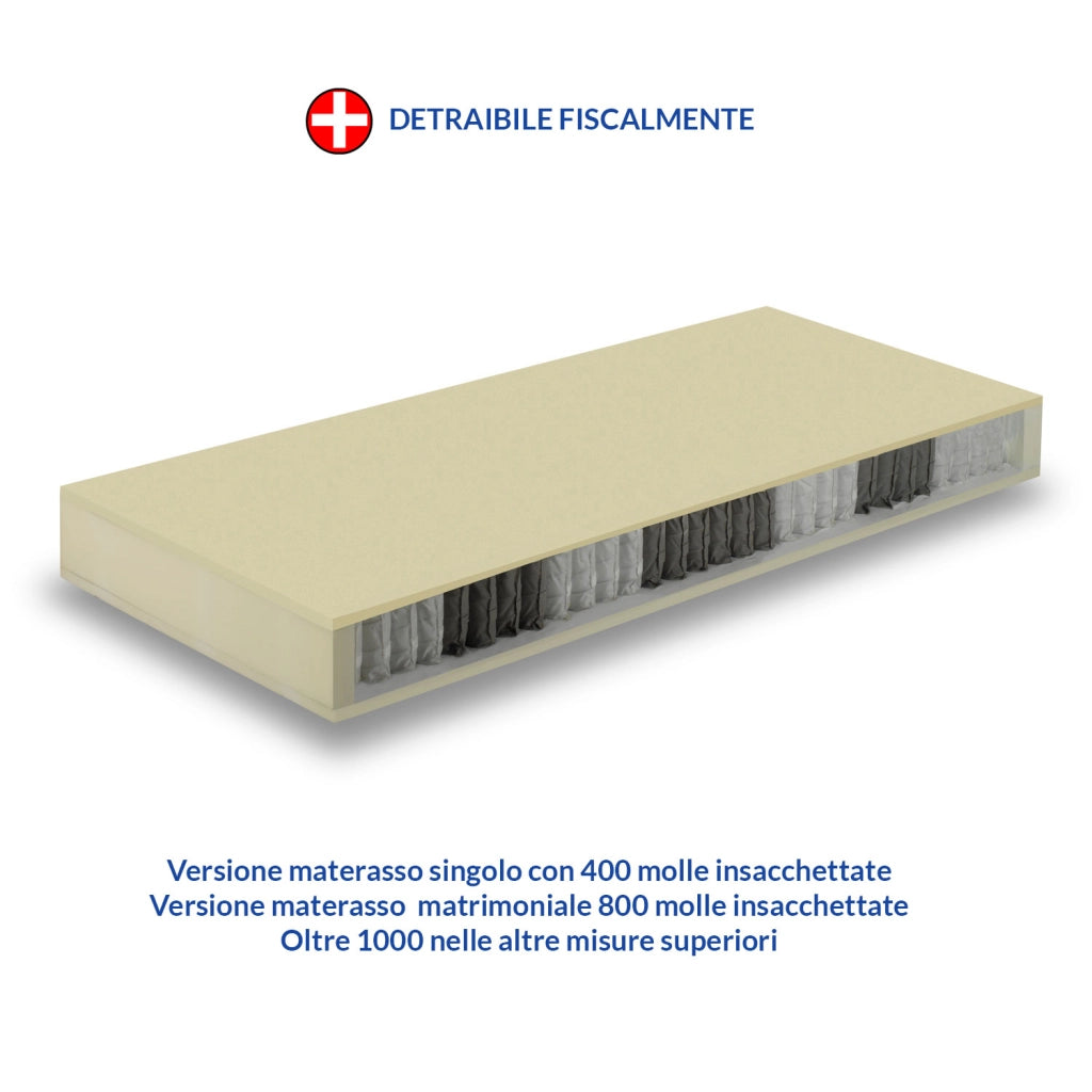 Materasso 330 molle insacchettate e Memory 80x195, materasso ortopedico detraibile, Materasso dispositivo medico con cuscino PROMO, TEK H24