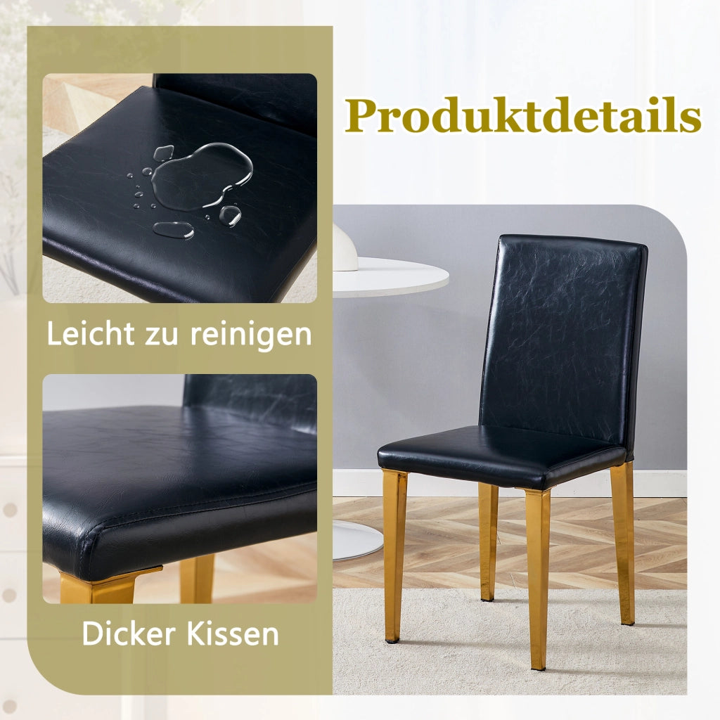 SEDIA DA PRANZO Set da 4 pezzi 90 cm Nero/Oro in PU e metallo
