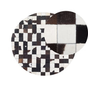 Tappeto Rotondo in Pelle Nera e Bianca ø 140 cm Patchwork Lavorato a Mano