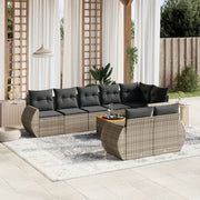 Set Divano da Giardino 9 pz con Cuscini Grigio in Polyrattan
