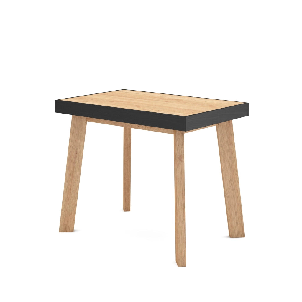 Consolle allungabile, 160x90x73cm, Per 8 persone, Gambe in legno, colore Rovere e nero RF3041