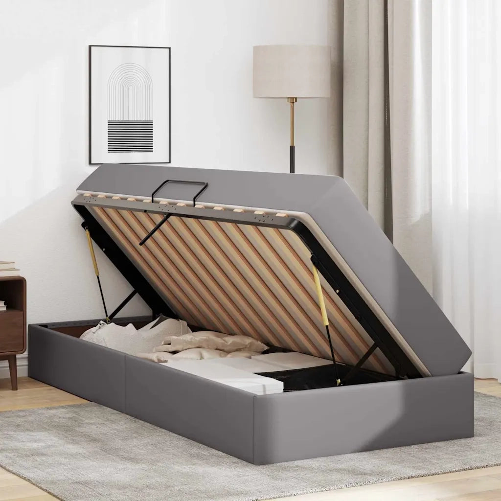 Letto con contenitore e materasso 2 pcs Grigio Pelle 3399598