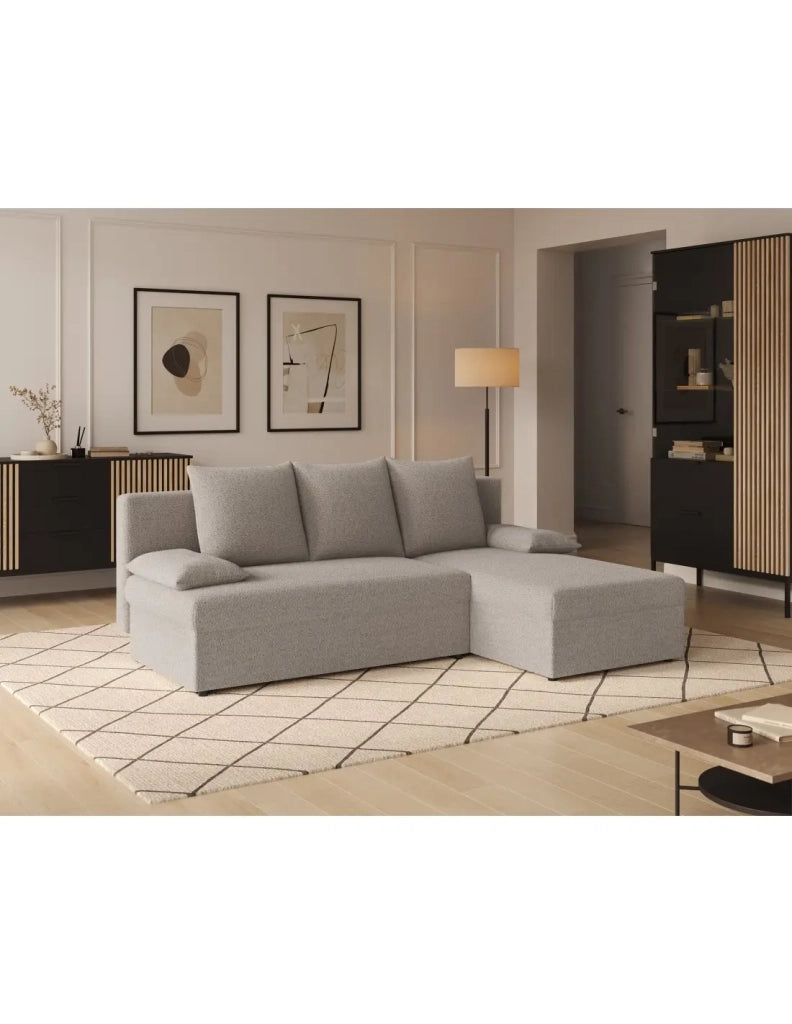 Divano angolare trasformabile Beige 3 posti 206x90x146cm GINA