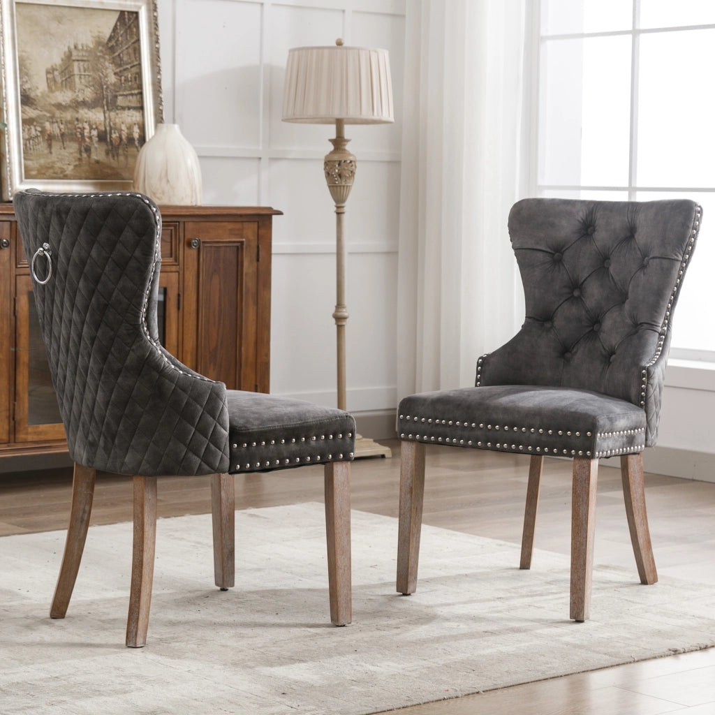 Sedia da Pranzo con Schienale in Velluto e Gambe in Legno Massello ¨C Xylo ¨C Grigio, Set 2 Pezzi