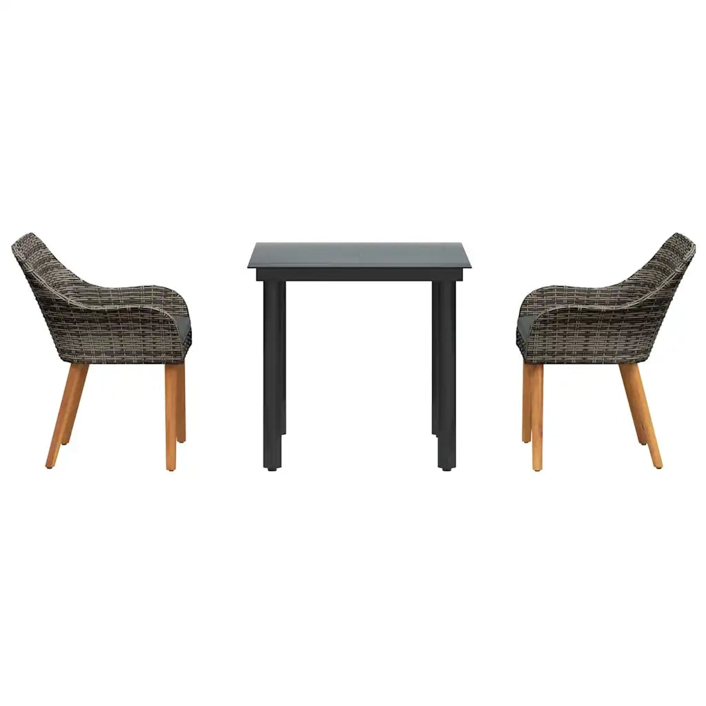 Set da Pranzo per Giardino con cuscino 3 pcs Grigio polyrattan