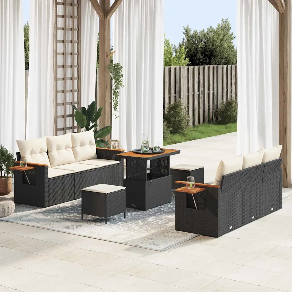 Set Divano da Giardino 11 pcs Nero e Crema polyrattan 3365080