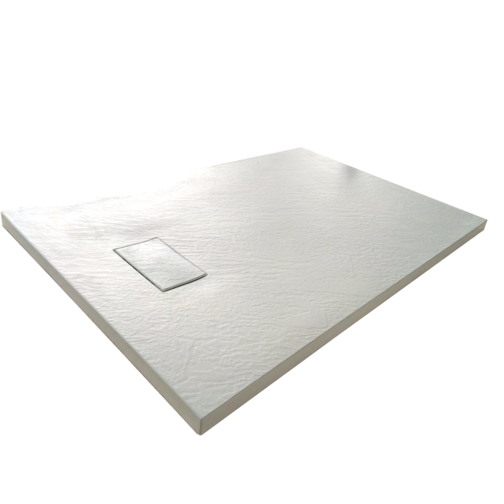 Piatto Doccia In SMC Vetroresina Effetto Pietra H 2,6 Cm Con Piletta Di Scarico Inclusa 80-120 Bianco