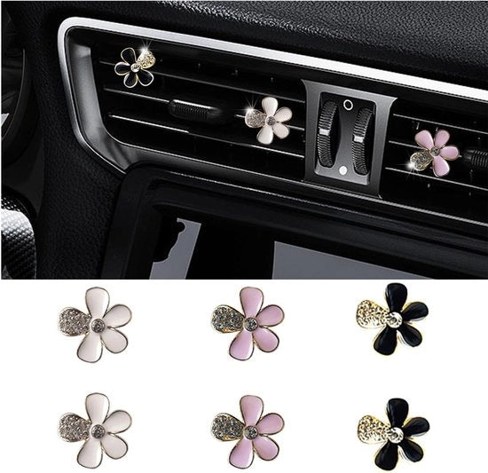 Set di Clip per Fiori da Parete da 6 - Decorazione Automatica - Clip per Ventilatore - Disegno di Fiori - Antiscivolo - Sospensione con Strass - 2,4 x 2,4 cm