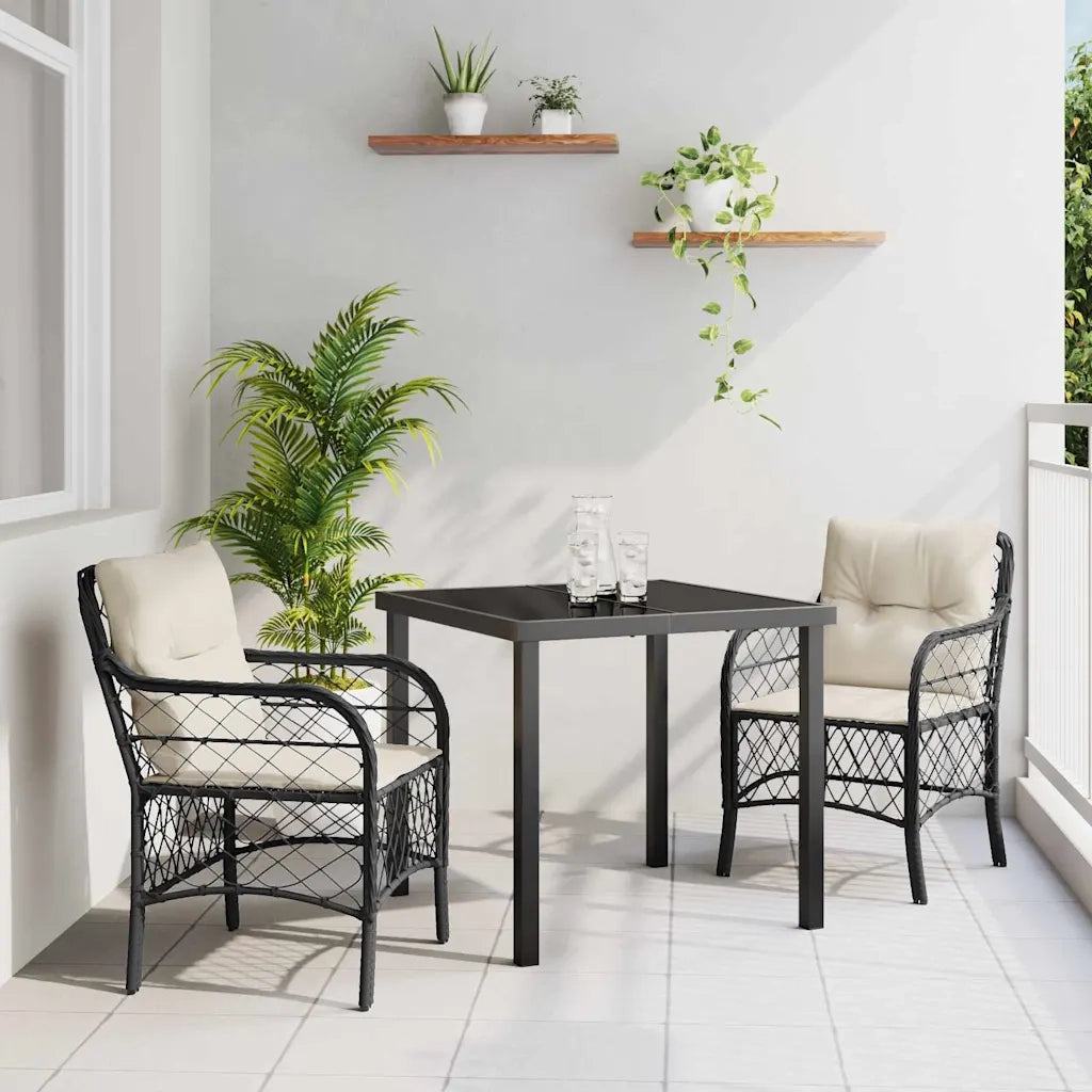 Set da Pranzo per Giardino con cuscino 3 pcs Nero polyrattan