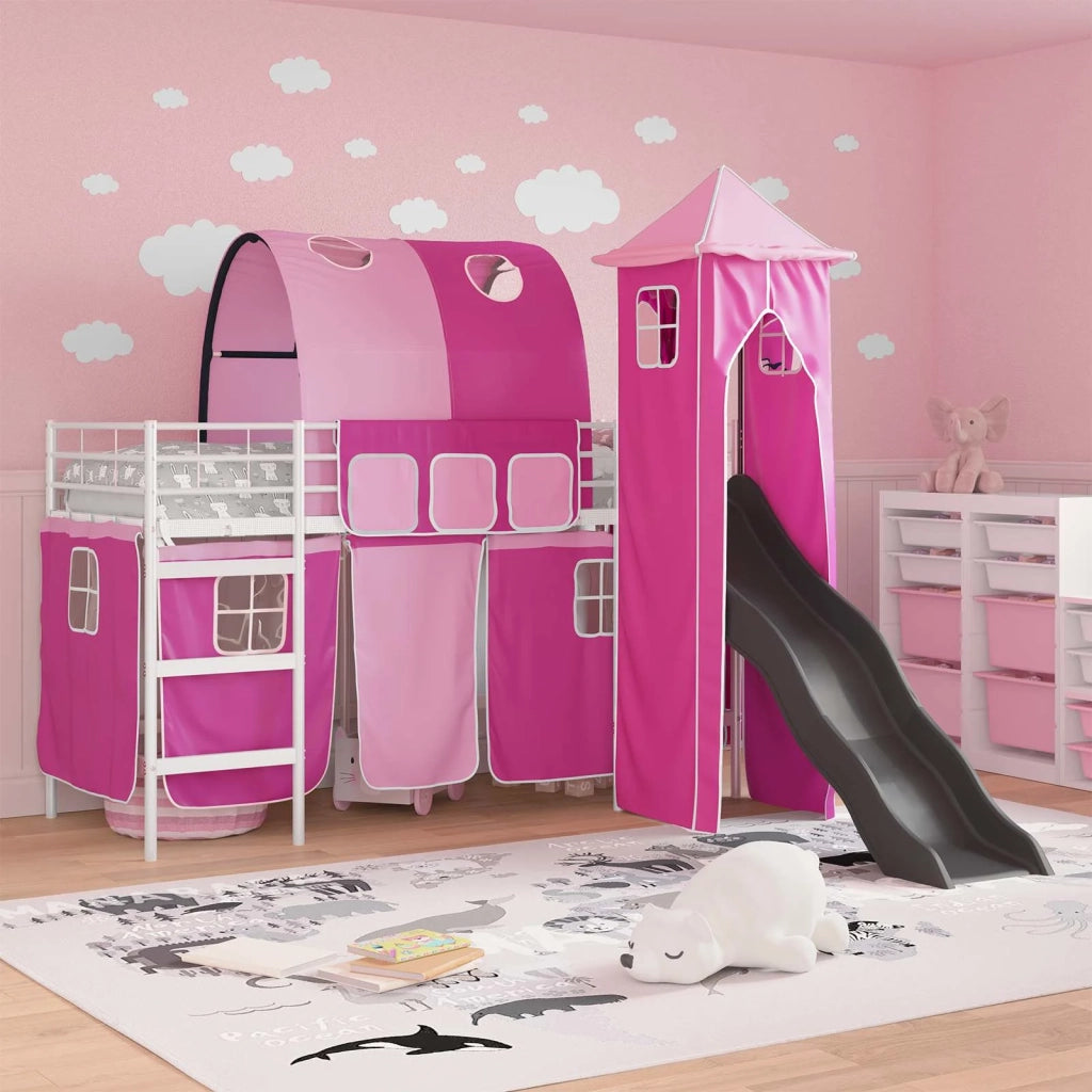 Struttura del letto loft per bambini Bianco e Rosa Metallo