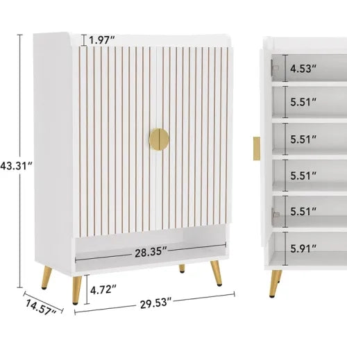 ARMADIO PORTASCARPE 7 LIVELLI Bianco/Oro in Metallo e Legno