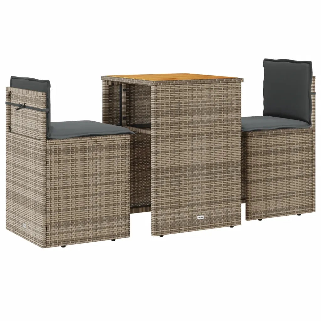 Set da Bistrò 3 pz con Cuscini Grigio in Polyrattan 4003876