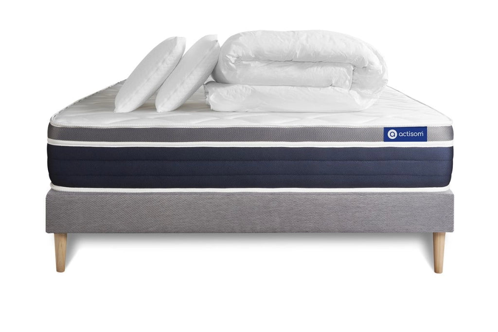 Pacchetto letto completo - Materasso 160x200cm + Box spring con doghe (in kit) + 2 cuscini + Piumino - Actilatex Confort