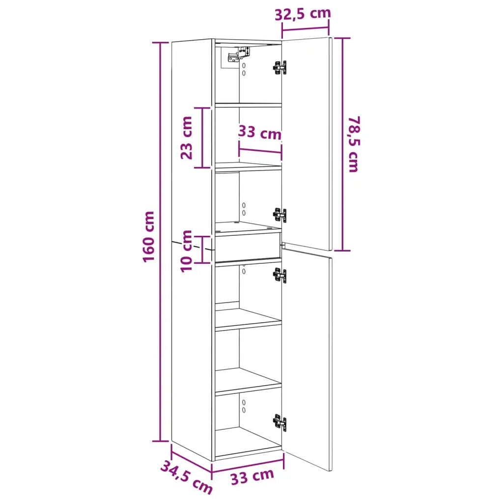 Mobiletto da Bagno a Muro Nero 33 x 34,5 x 160 cm 890643