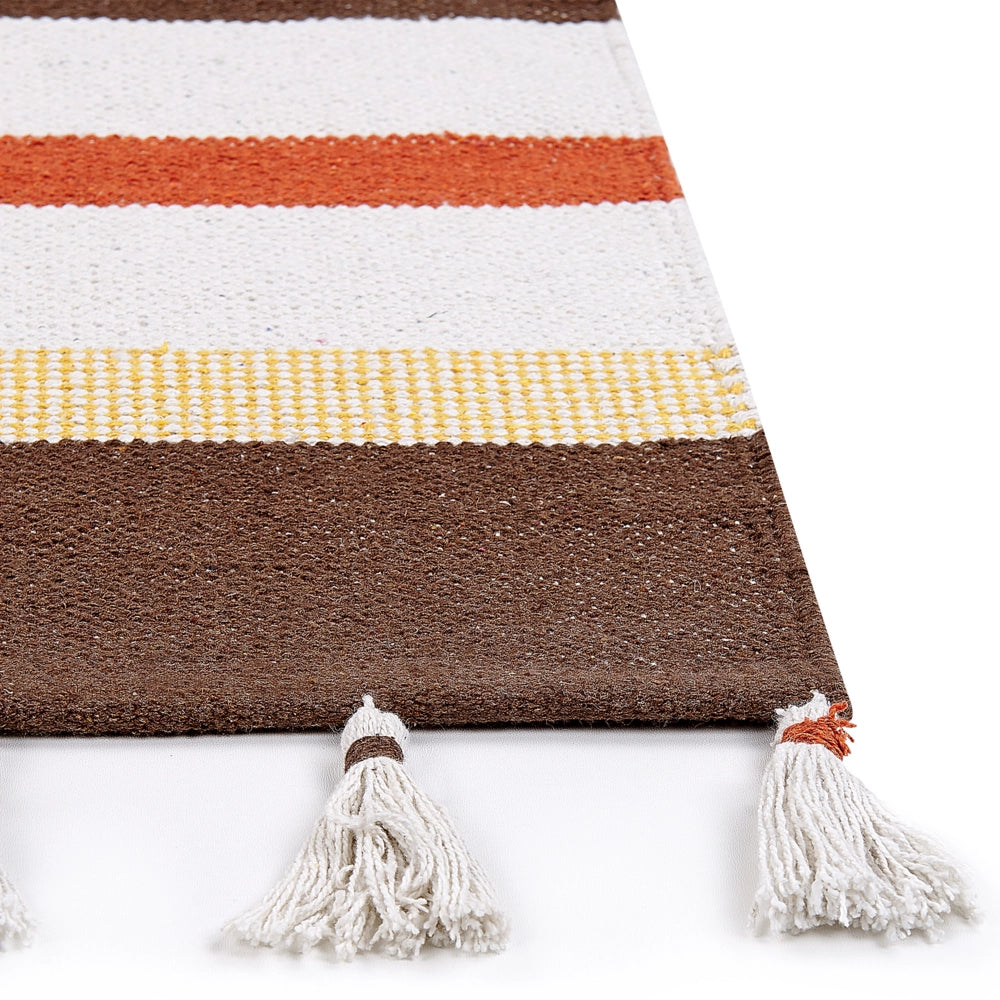 Tappeto marrone e beige strisce cotone 160 x 230 cm rettangolare tessuto a mano