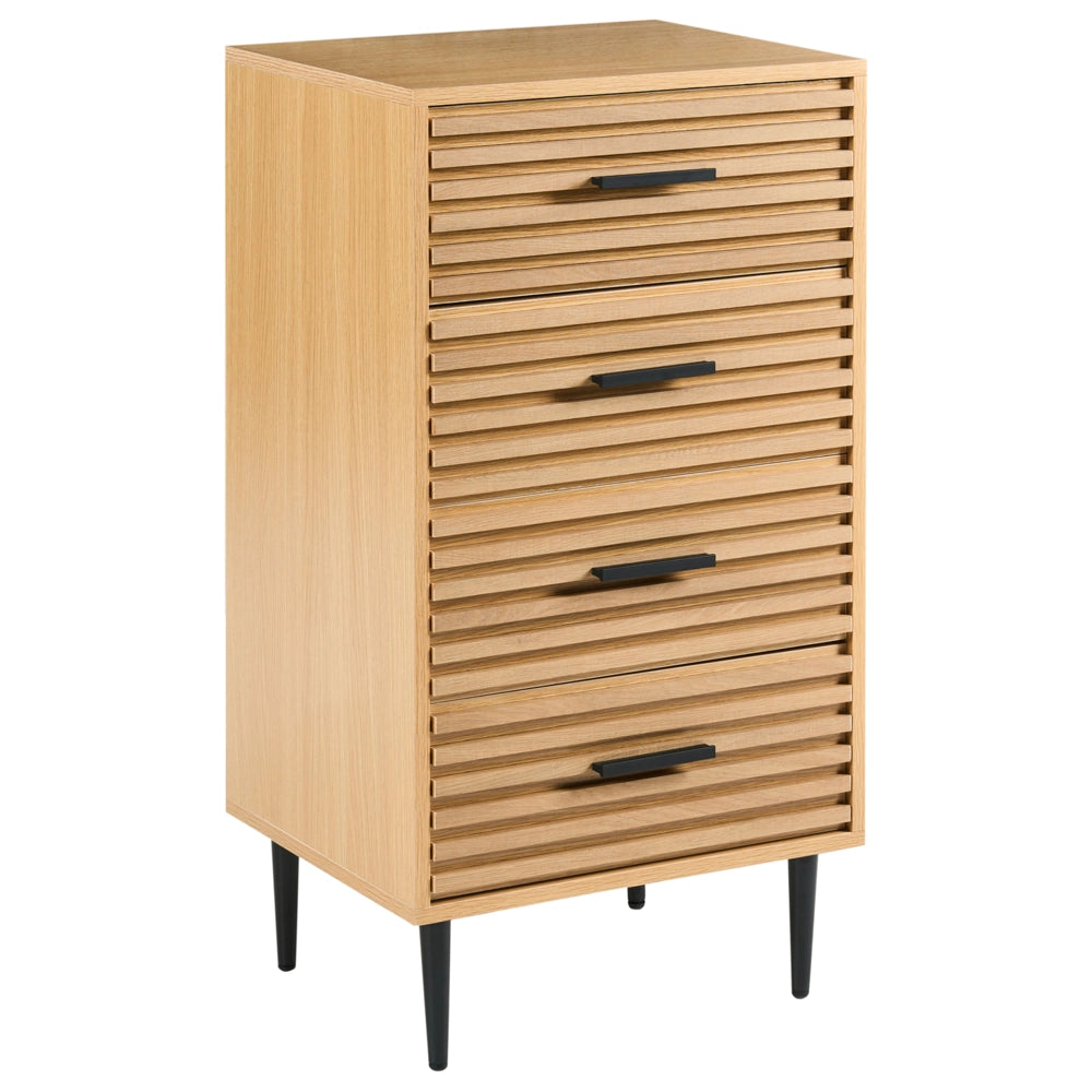 Cassettiera marrone chiaro MDF gambe in ferro 4 cassetti moderna