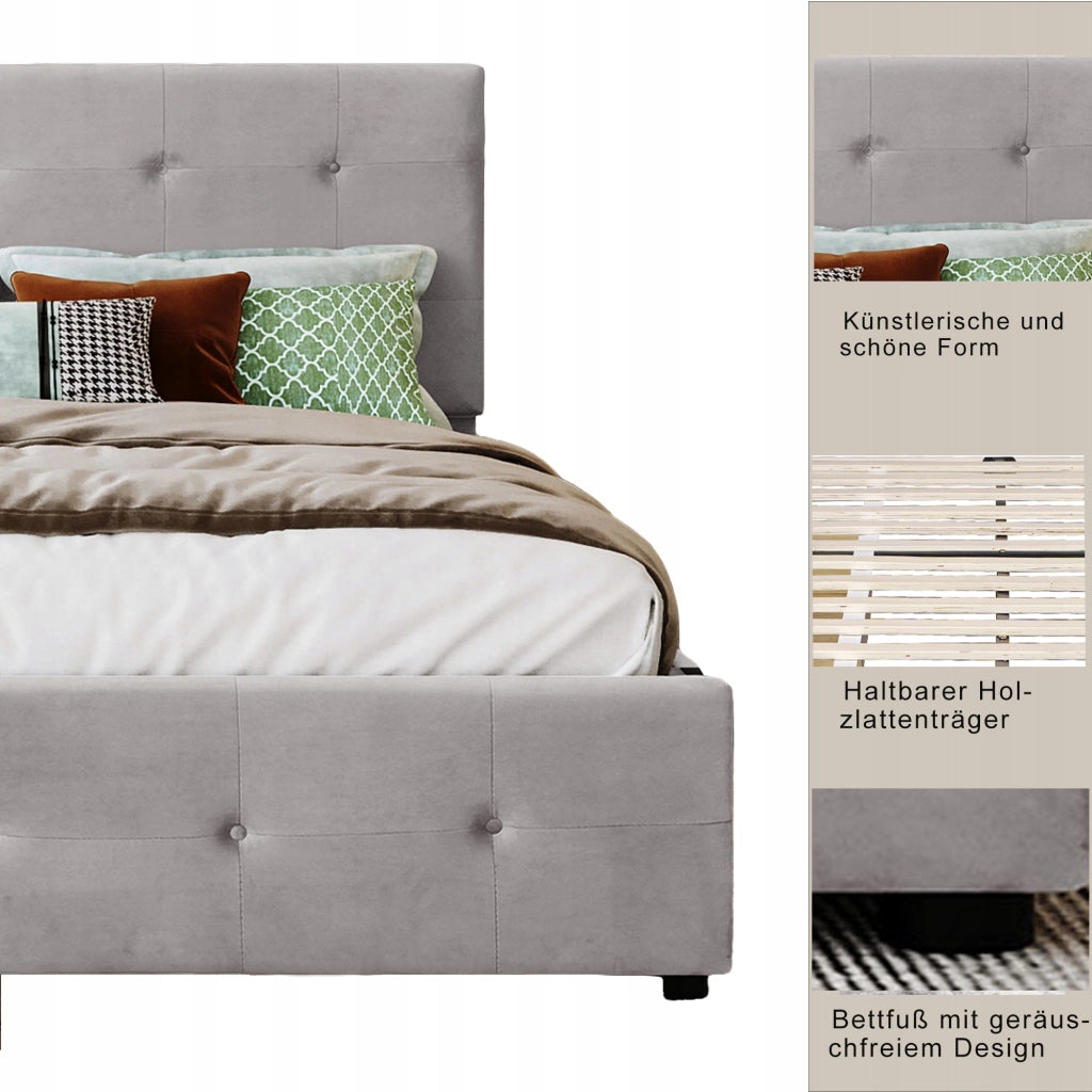 Letto imbottito 140x200 grigio con cassetti - Xylo