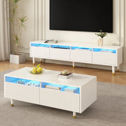 Mobile TV e Tavolino con LED ¨C MINIMAL ¨C Bianco con Design Oro, Ante in Acrilico, 4 Ante