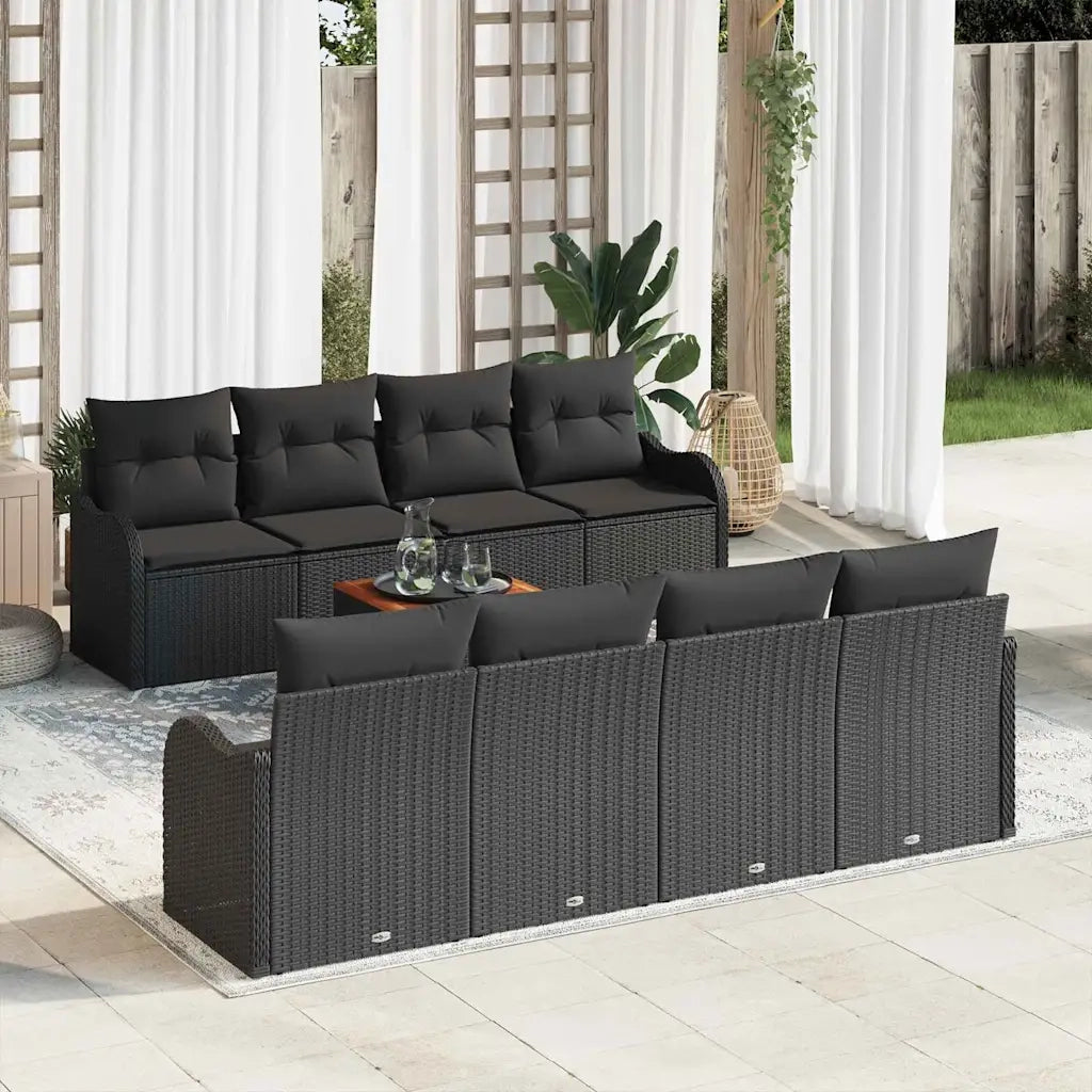 Set Divano da Giardino con archiviazione 9 pcs Nero polyrattan
