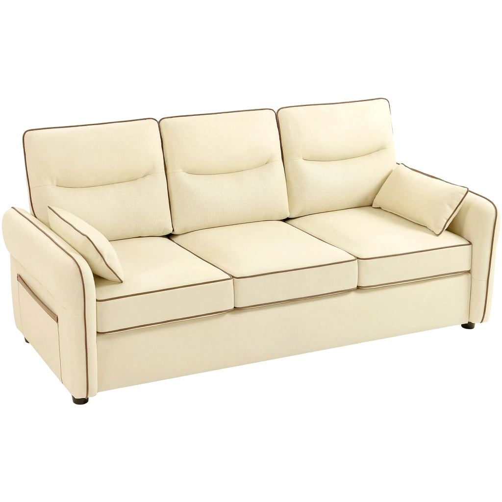 Divano 3 Posti in Similpelle Beige con Cuscini ¨C Minimal ¨C 190x83x90 cm