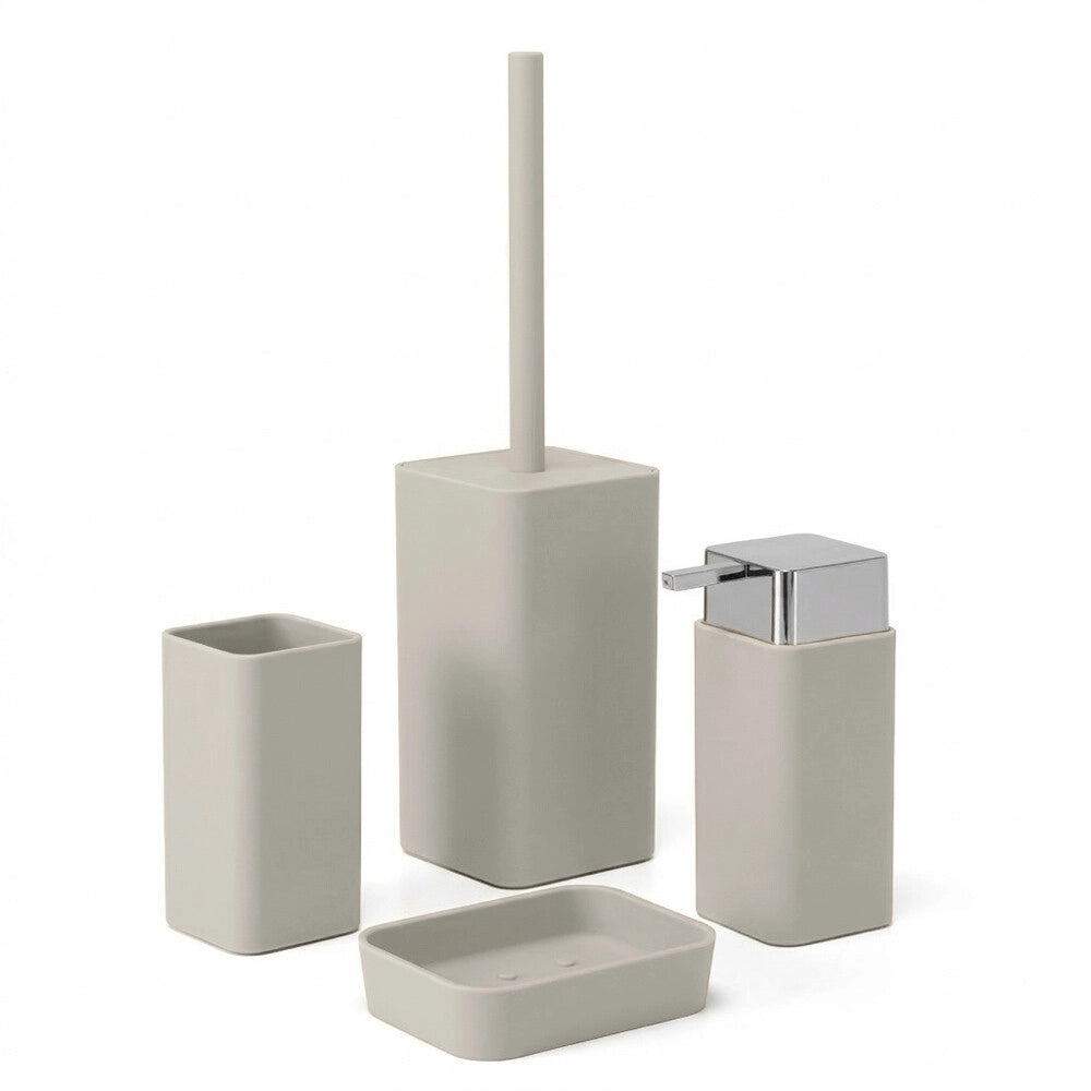 Set accessori bagno completo da 4 pezzi in plastica beige e cromo Star