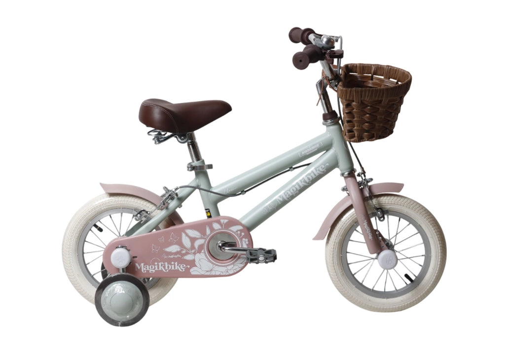 Bicicletta per Bambine Antonella 12 Pollici con Stabilizzatori e Cestino Verde e Rosa Verde e Rosa