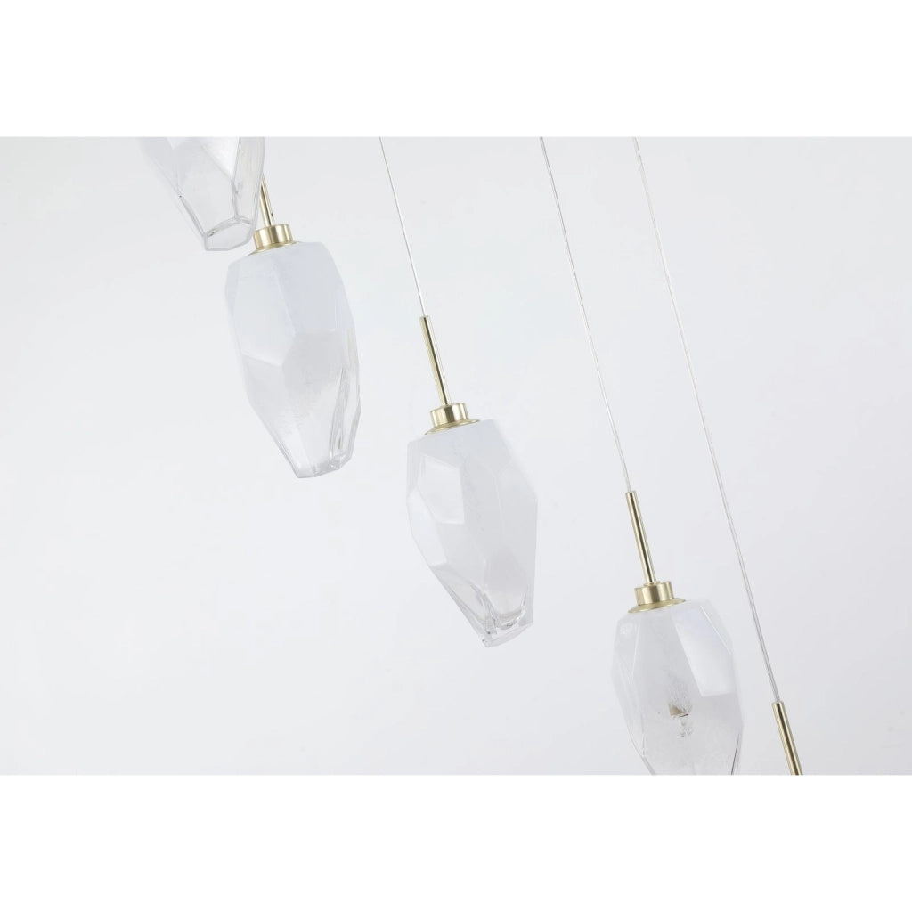 Rocky 8Lt Multi Drop Pendant, metallo ottone satinato e vetro