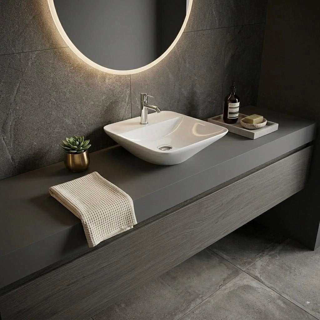 Lavabo appoggio quadrato foro rubinetto Rak Ceramics Bianco
