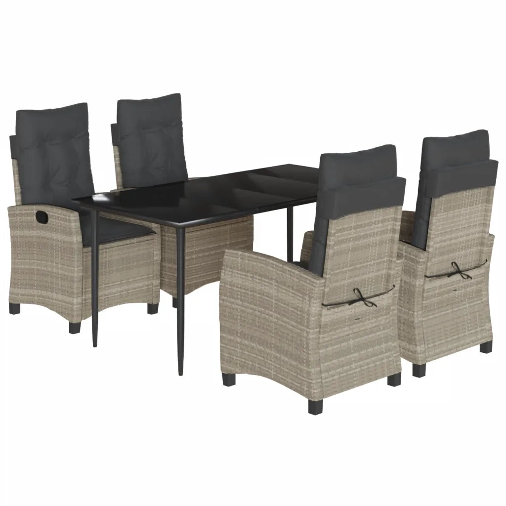 Set Pranzo da Giardino 5pz con Cuscini Grigio Chiaro Polyrattan
