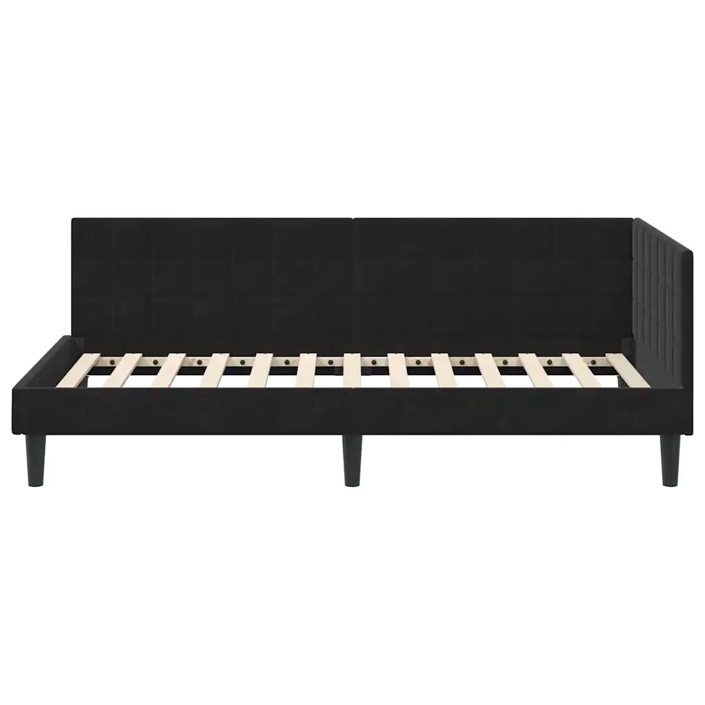 Cornice del letto ad angolo Nero 90 cm x 190 cm Velluto