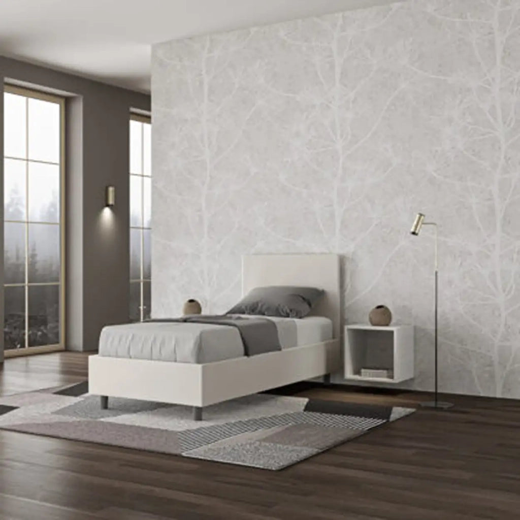 Letto singolo senza rete imbottito 80x200 similpelle bianco Adele
