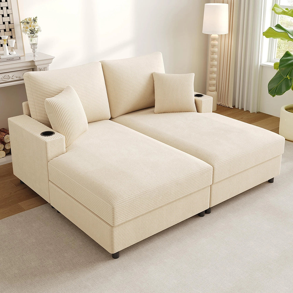 Divano letto XXL - Xylo - Doppio, USB, porta bicchieri, beige, imbottito