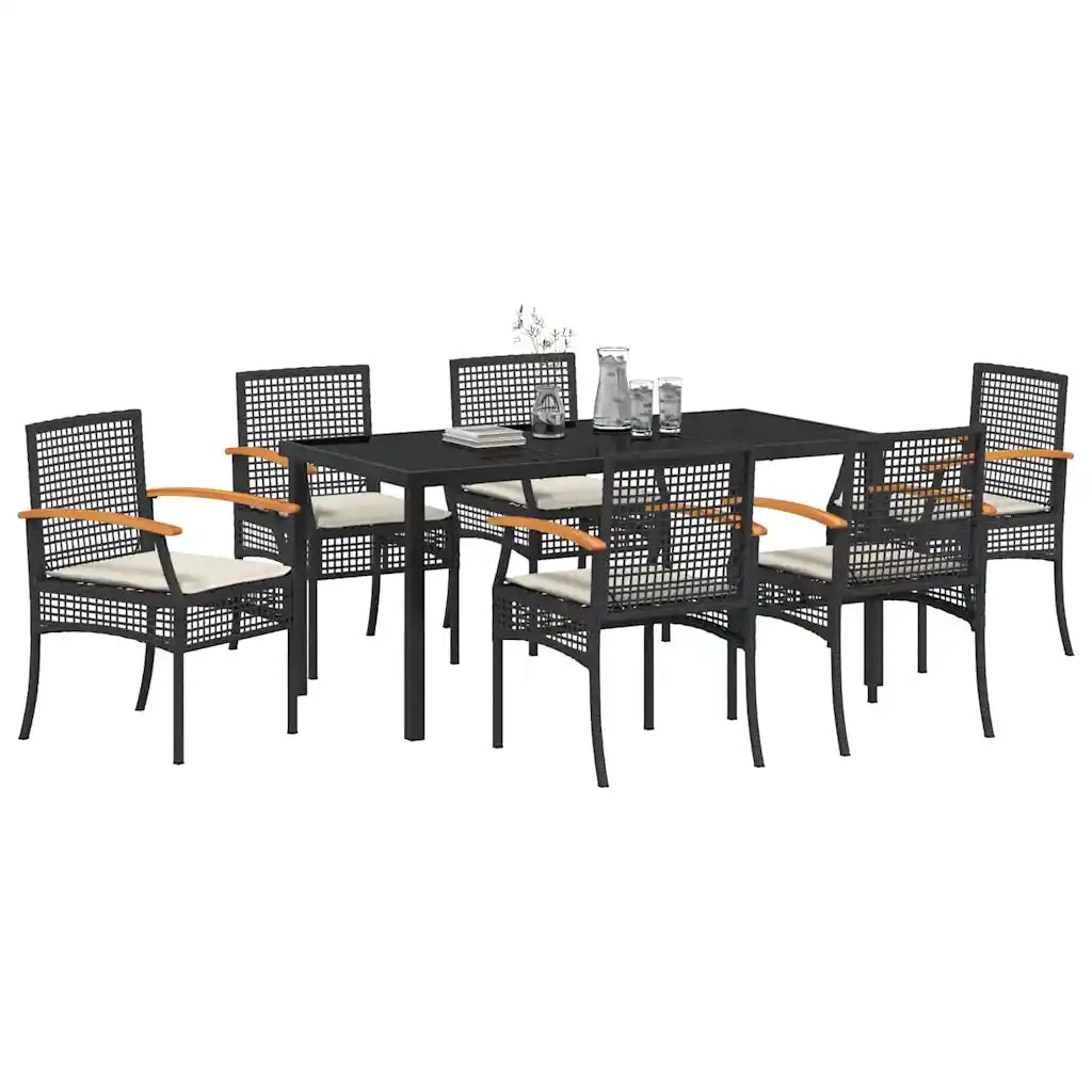 Set da Pranzo per Giardino 7 pcs Nero polyrattan
