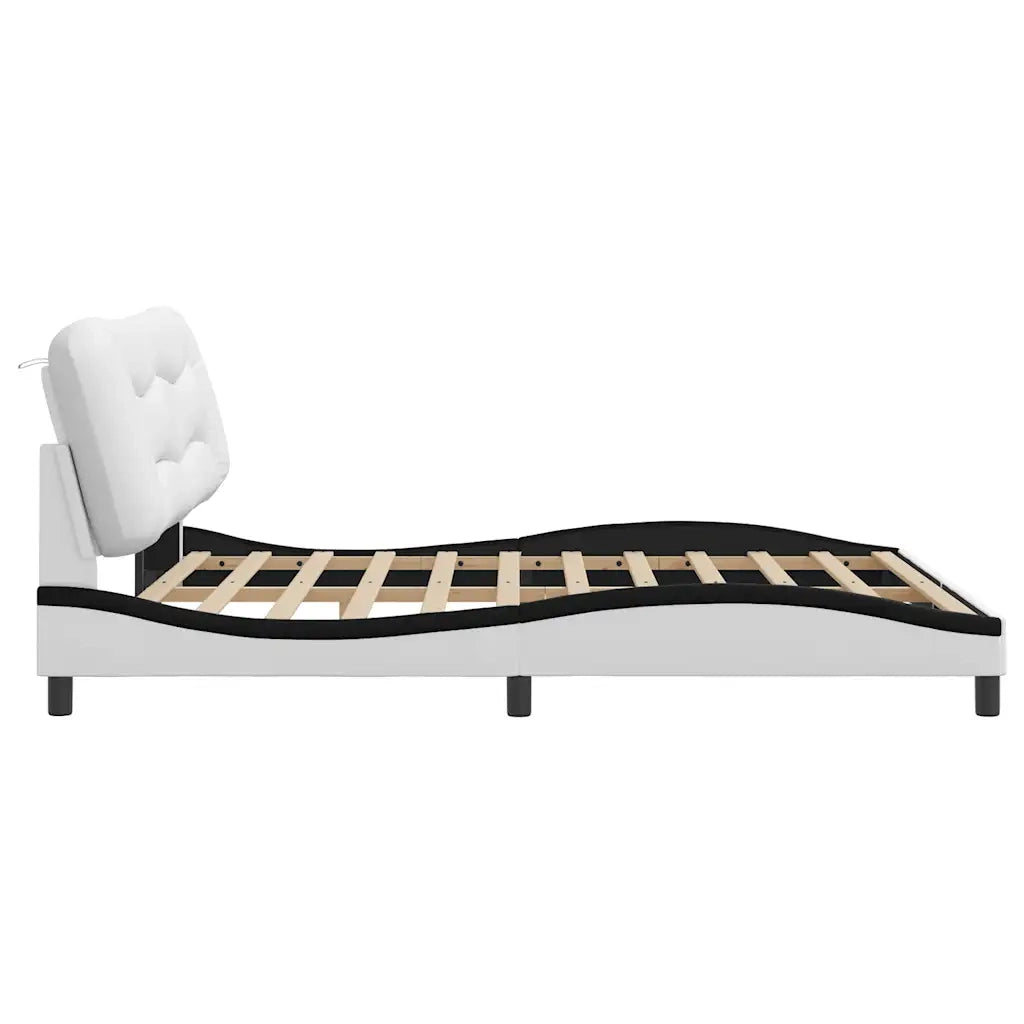 Letto matrimoniale | Letto per adulti | Giroletto senza Materasso Hvar Bianco e Nero 180x200 cm in Similpelle